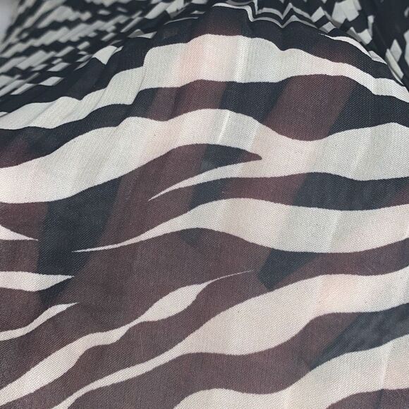 Vintage Zebra Sheer Chiffon Crinkle Pleated Layered Midi Skirt - Picture 10 of 14